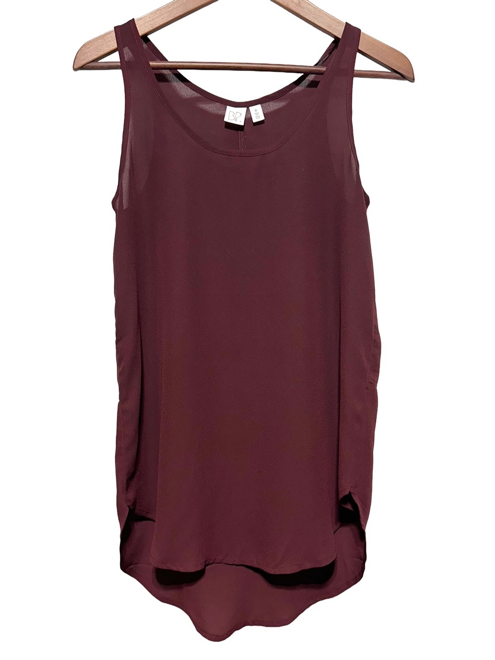 BP Burgundy Sheer High Low Layered Tank Blouse XS Scoop Neck